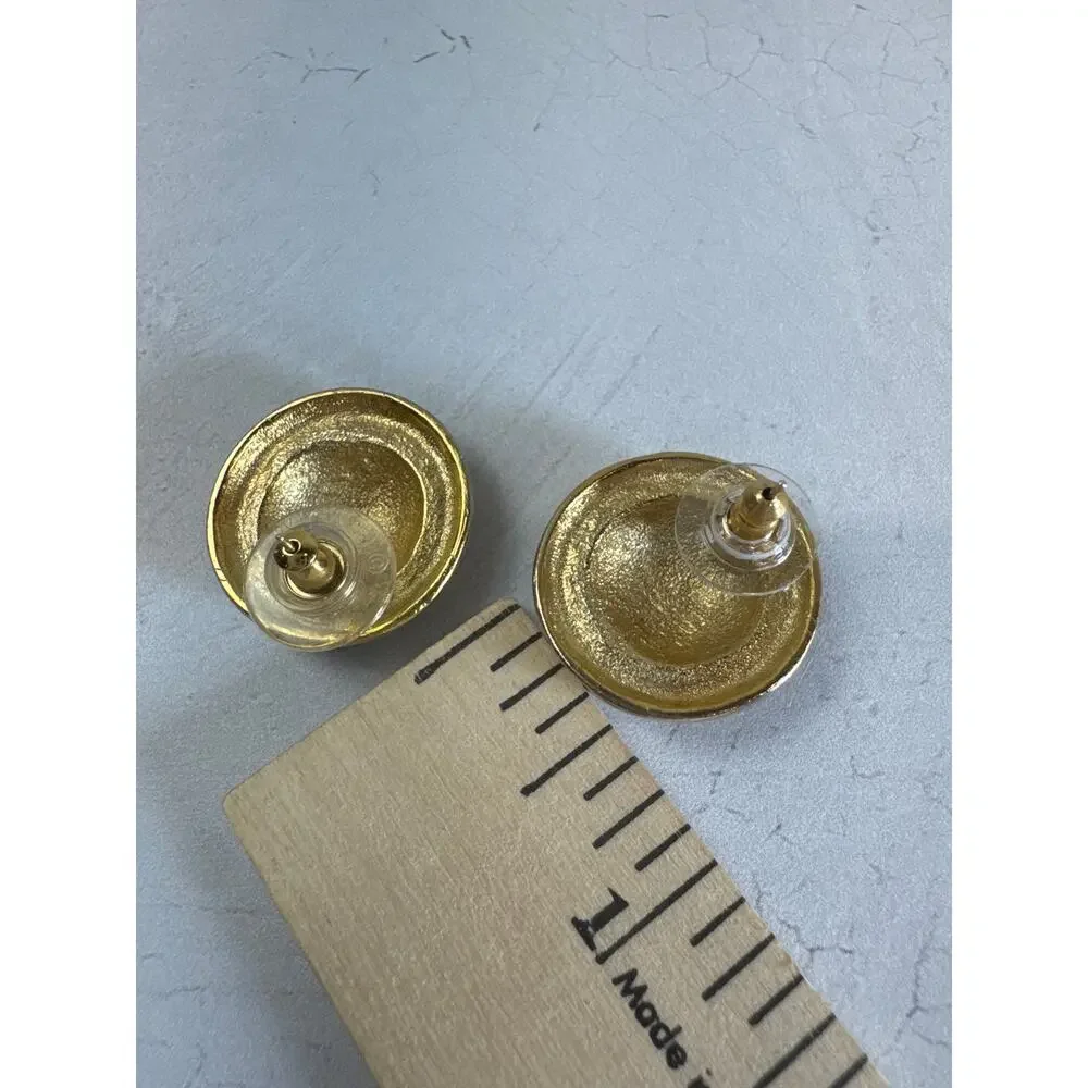 Vintage Monet 90s‎ Blue and Gold Tone Round Earrings